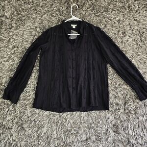 Sundance Black Eyelet Lace Button Front Blouse Ruffle Neck Boho Top Small